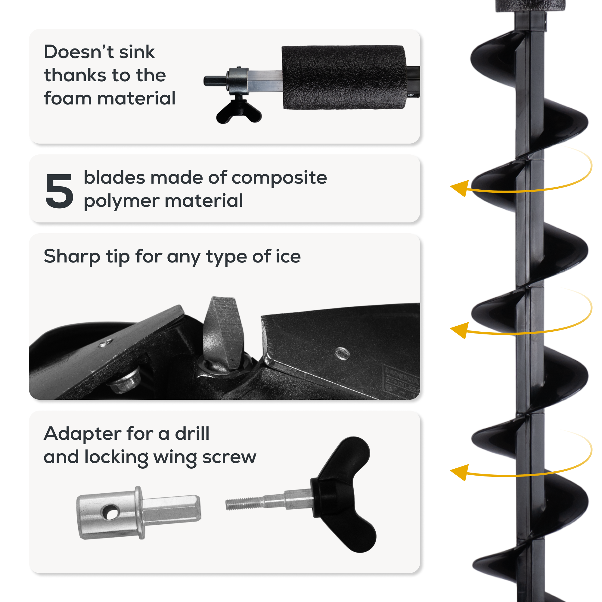 Golden Catch N-Ice Long Ice Auger 150mm (for a Drill) 2 Heads - Photo №3
