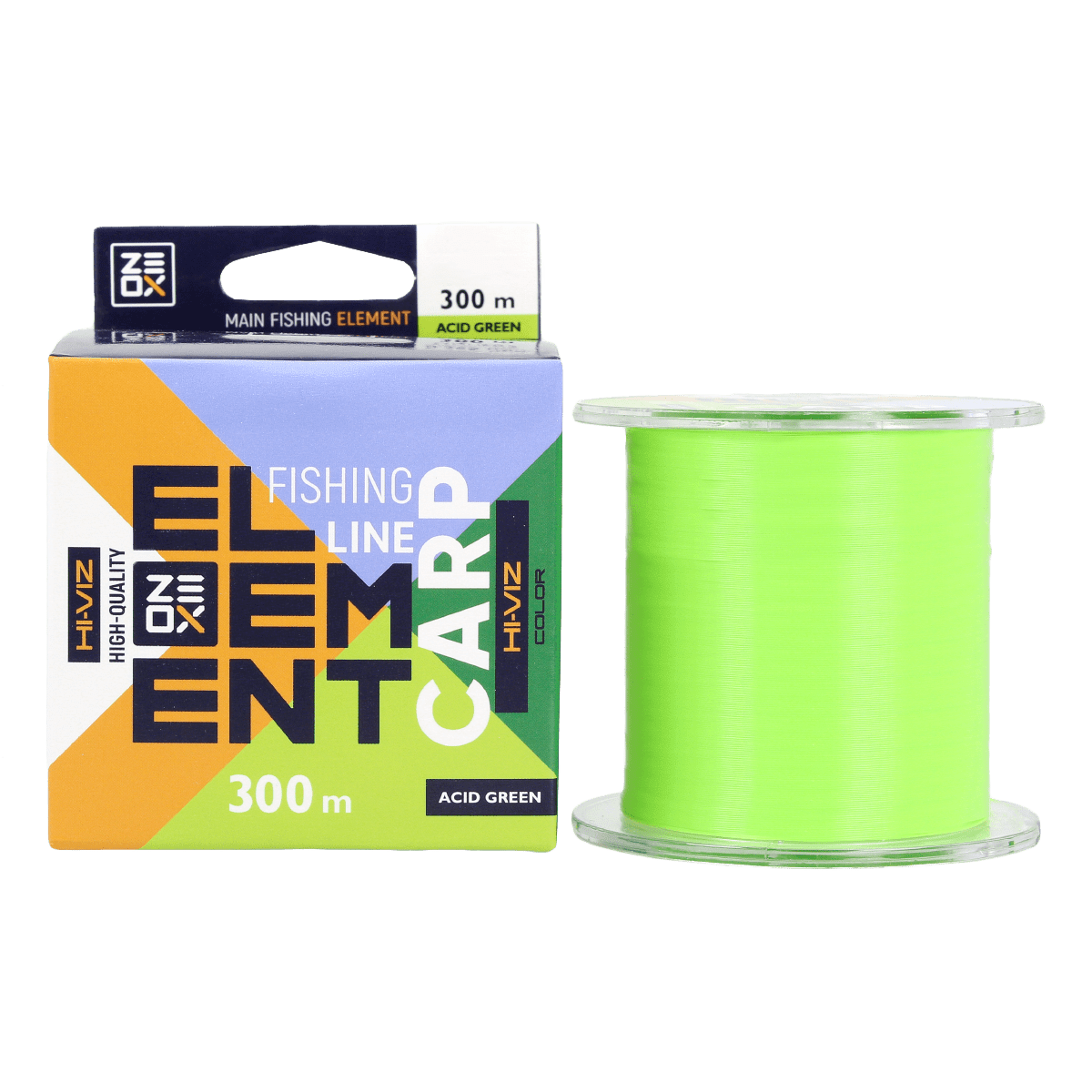 ZEOX Nylon Line Hi-Viz Element Carp 300m Acid Green 0.256mm