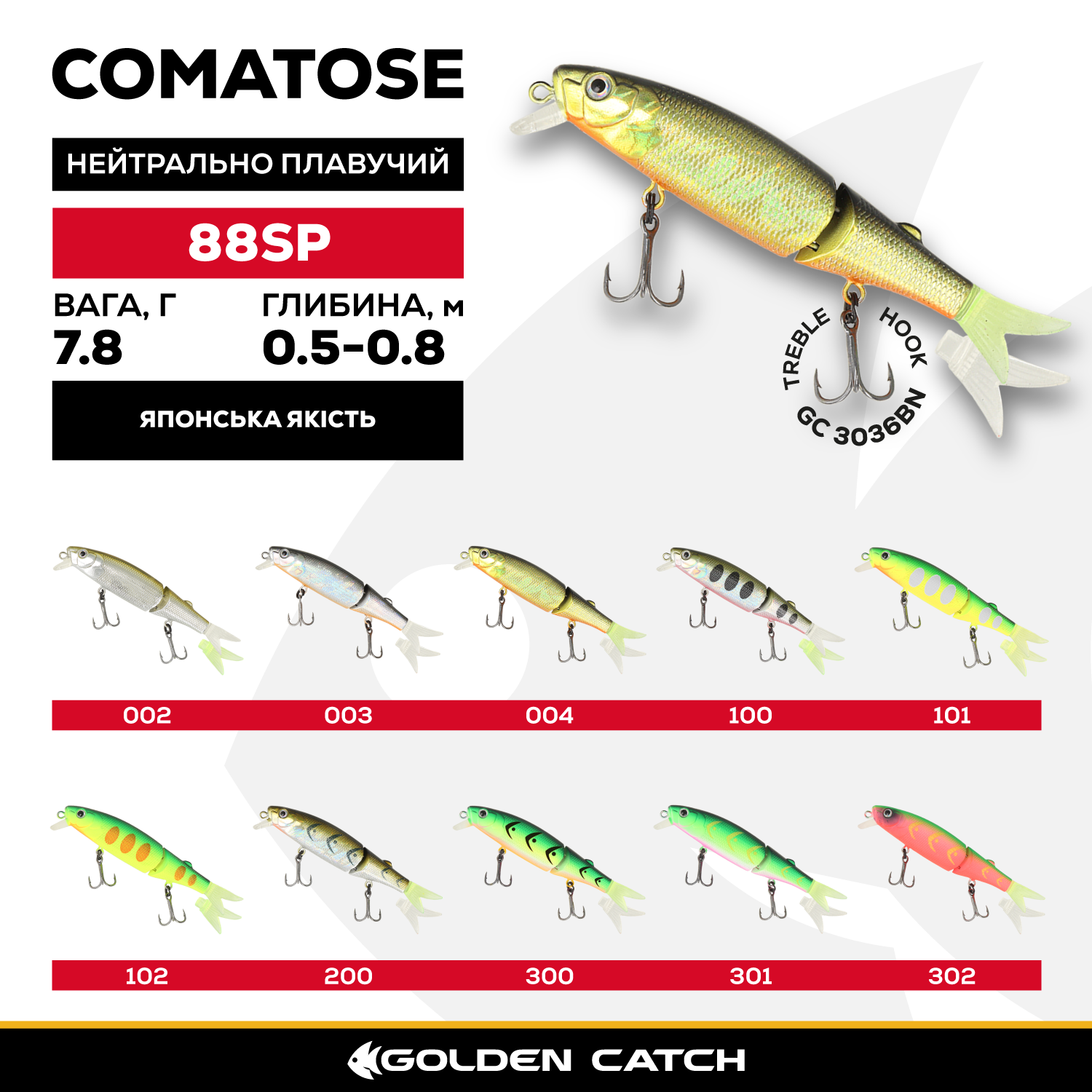 Golden Catch Hard Lure Comatose Minnow 88SP - Photo №1