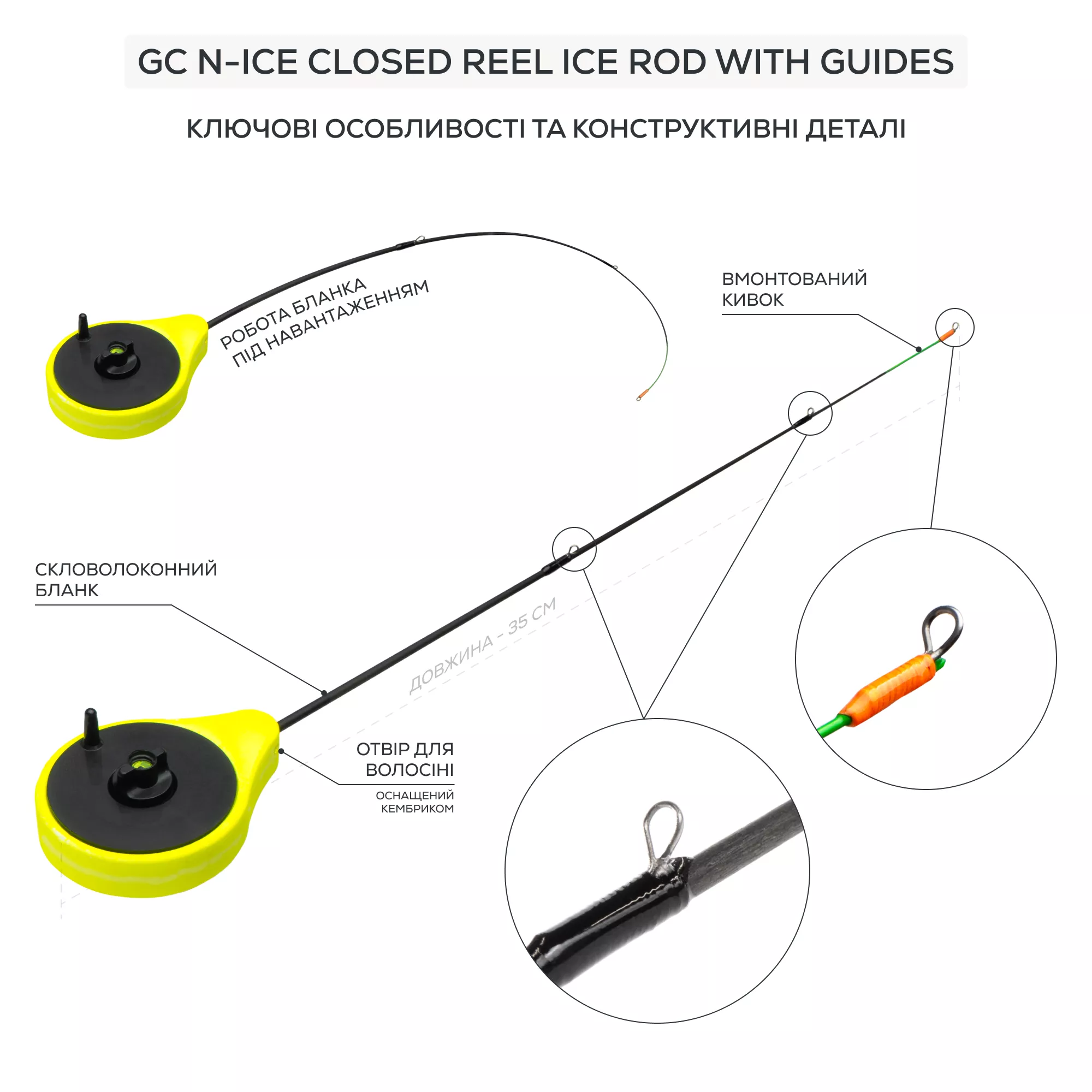 Golden Catch Ice Fishing Rod N-Ice Closed Reel with Guides - Photo №1