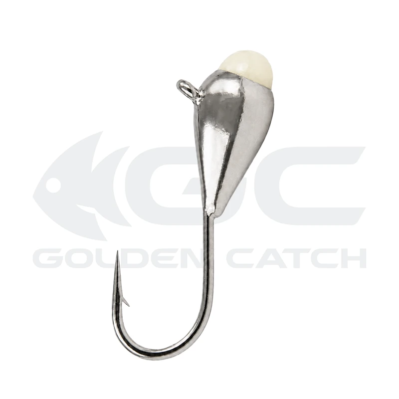 Golden Catch N-Ice Tungsten Ice Jig Drop with Bead 2.5mm 0.25g Nickel/Glow (5pcs)
