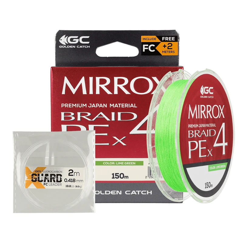 Golden Catch Braided Line Mirrox PE X4 150m Lime Green