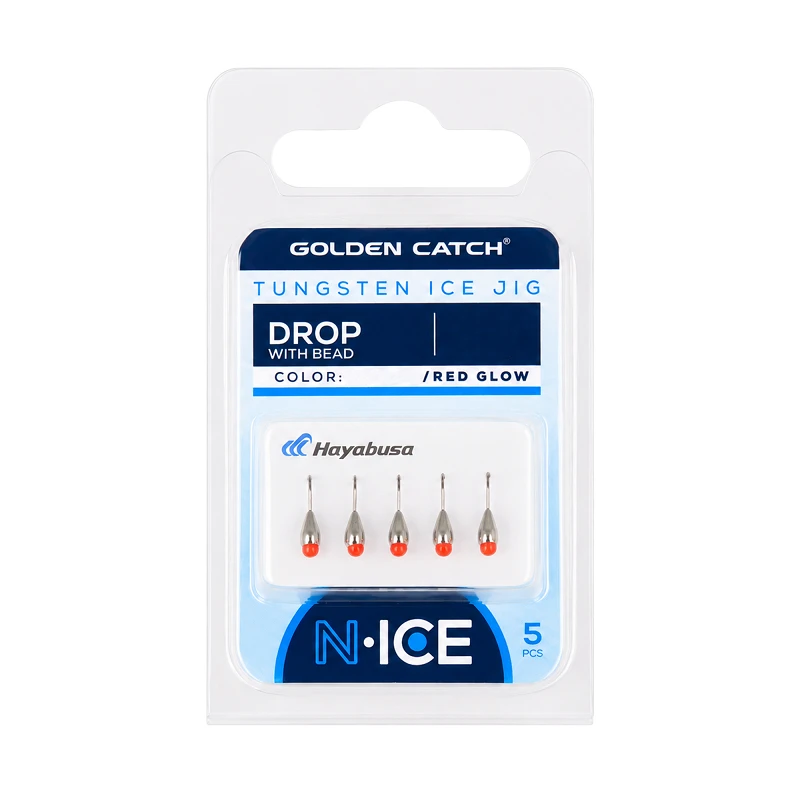 Golden Catch N-Ice Tungsten Ice Jig Drop with Bead 3.0mm 0.45g Red Glow - Photo №1